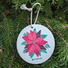 Poinsettia Pop up Sponge Replacing Plastic Ornaments as Christmas tree decor for a more sustainable holiday.