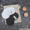4 pieces of 100% cotton rounds plus 4 pieces of Bamboo cotton rounds with Wooden Wall Hook