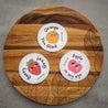 Three fruit-themed pop-up sponges on a wood block for eco-friendly kitchen cleaning. Zero waste, eco-friendly, and made of wood pulp for a natural, plastic-free, and compostable solution.