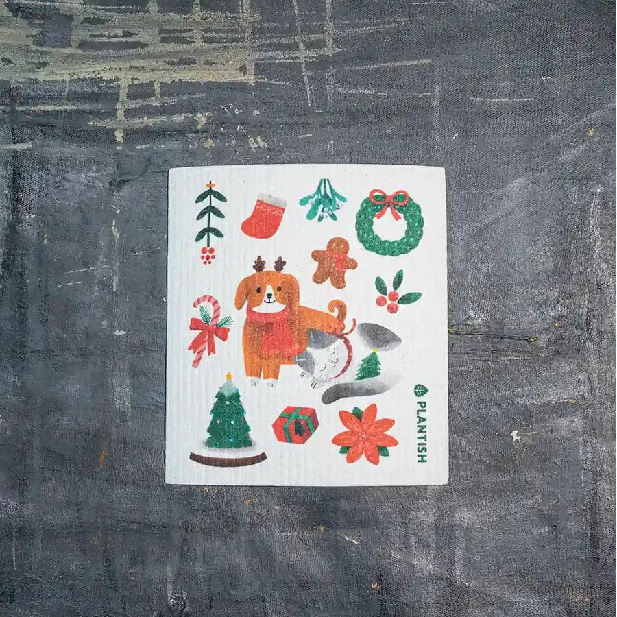Santa friends reusable Swedish dishcloth. Plastic free and eco friendly.