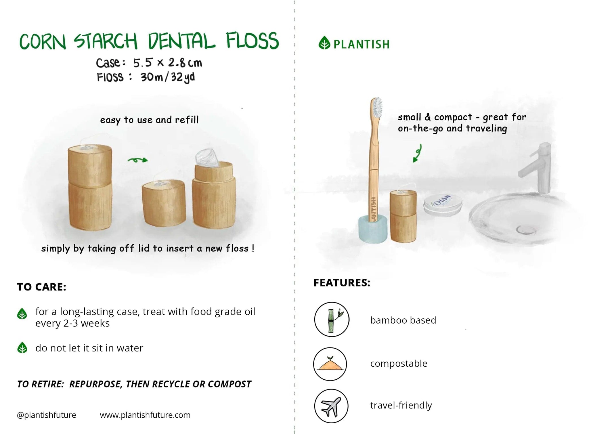 Care Tips infographic for eco friendly floss for your eco friendly and plastic free oral care routine!