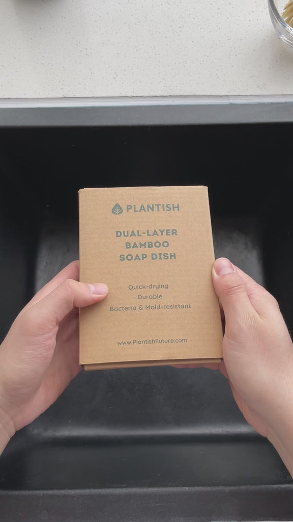 Watch our video unboxing of the eco-friendly and sustainable dual-layer natural bamboo soap dish with a solid dish soap brick. This soap holder is made of renewable and biodegradable materials, perfect for those seeking a zero-waste lifestyle.
