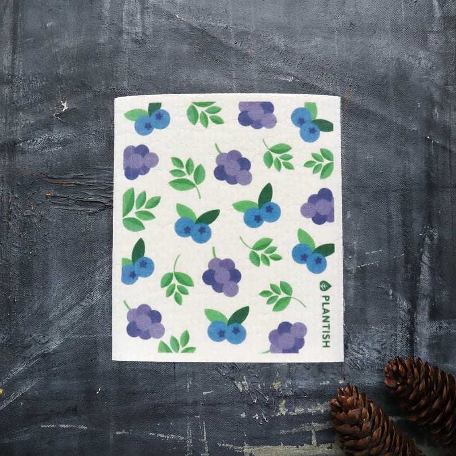 Blueberry reusable Swedish dishcloth is an essential kitchen cleaning and doubles as kitchen decor! Plastic free and compostable as it is made of a blend of cotton and wood pulp.