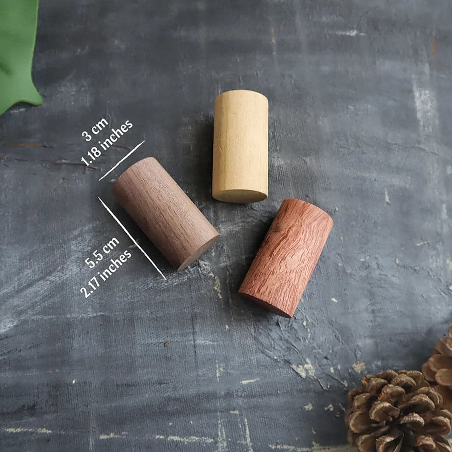 Dimensions of wooden travel diffuser. 3 centimetres by 5.5 centimetres.