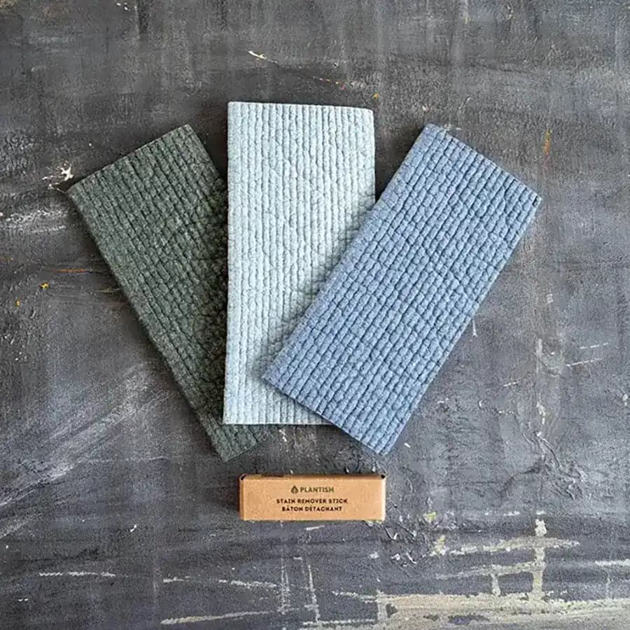 Elements of nature reusable Swedish dishcloth set with stain remover bar. Made with eco friendly materials like wood pulp and cotton, they are 100% plastic free and compostable.