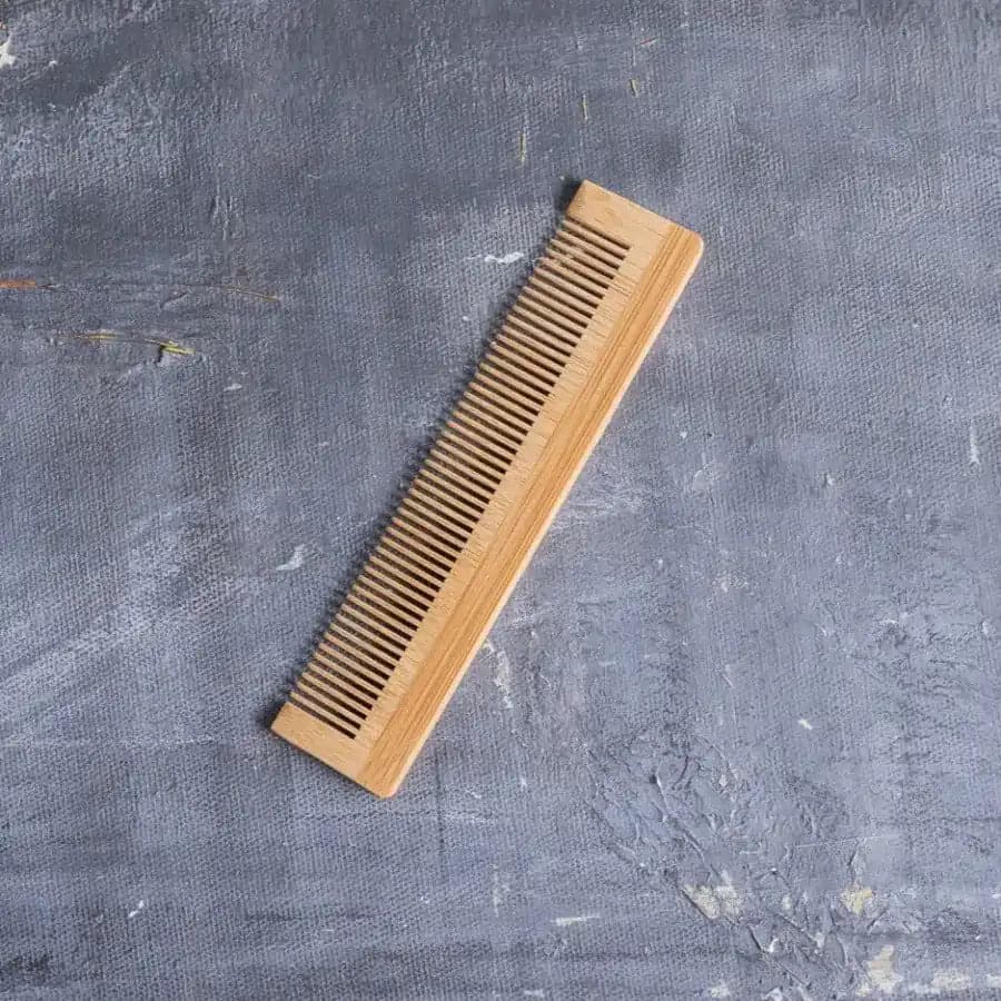 Bamboo-based comb that is plastic free and eco friendly.