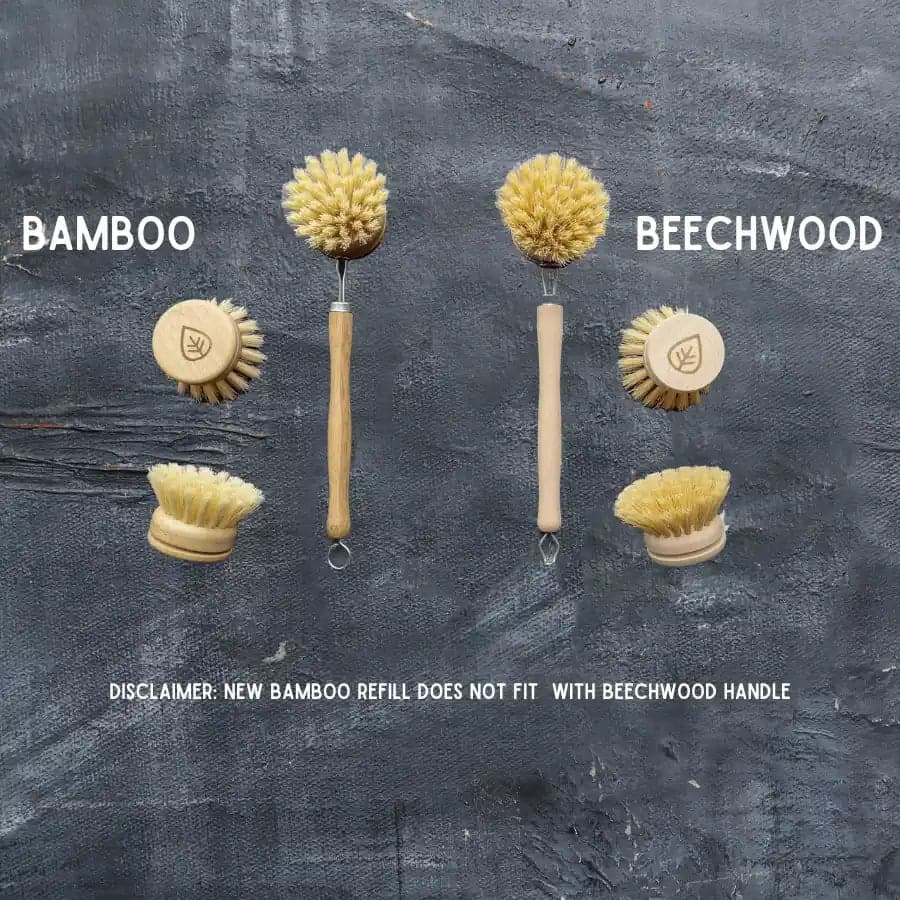 Infographic comparing bamboo and beechwood dish brush.
