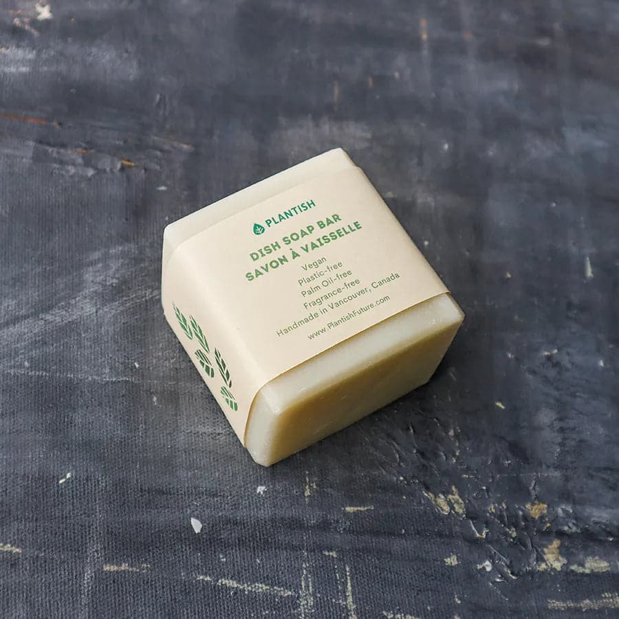 Solid dish soap bar. Vegan, plastic free, palm oil free, and fragrance free.