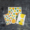 Set with lemon Swedish tea towel, orange extra large dry mat, orange Swedish sponge cloth, and orange kitchen sponge.